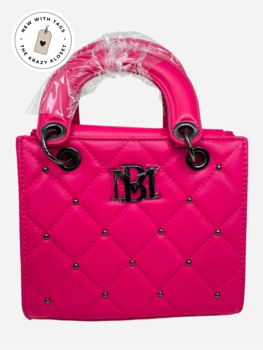 Badgley Mischka Pink Quilted Mini Bag NWT | Studded Vegan Leather Crossbody Top